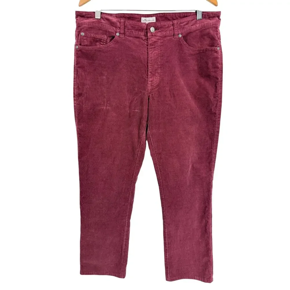 Peter Millar Men’s Corduroy Classic Fit Pants Burgundy Golf Luxury 5-pocket 36